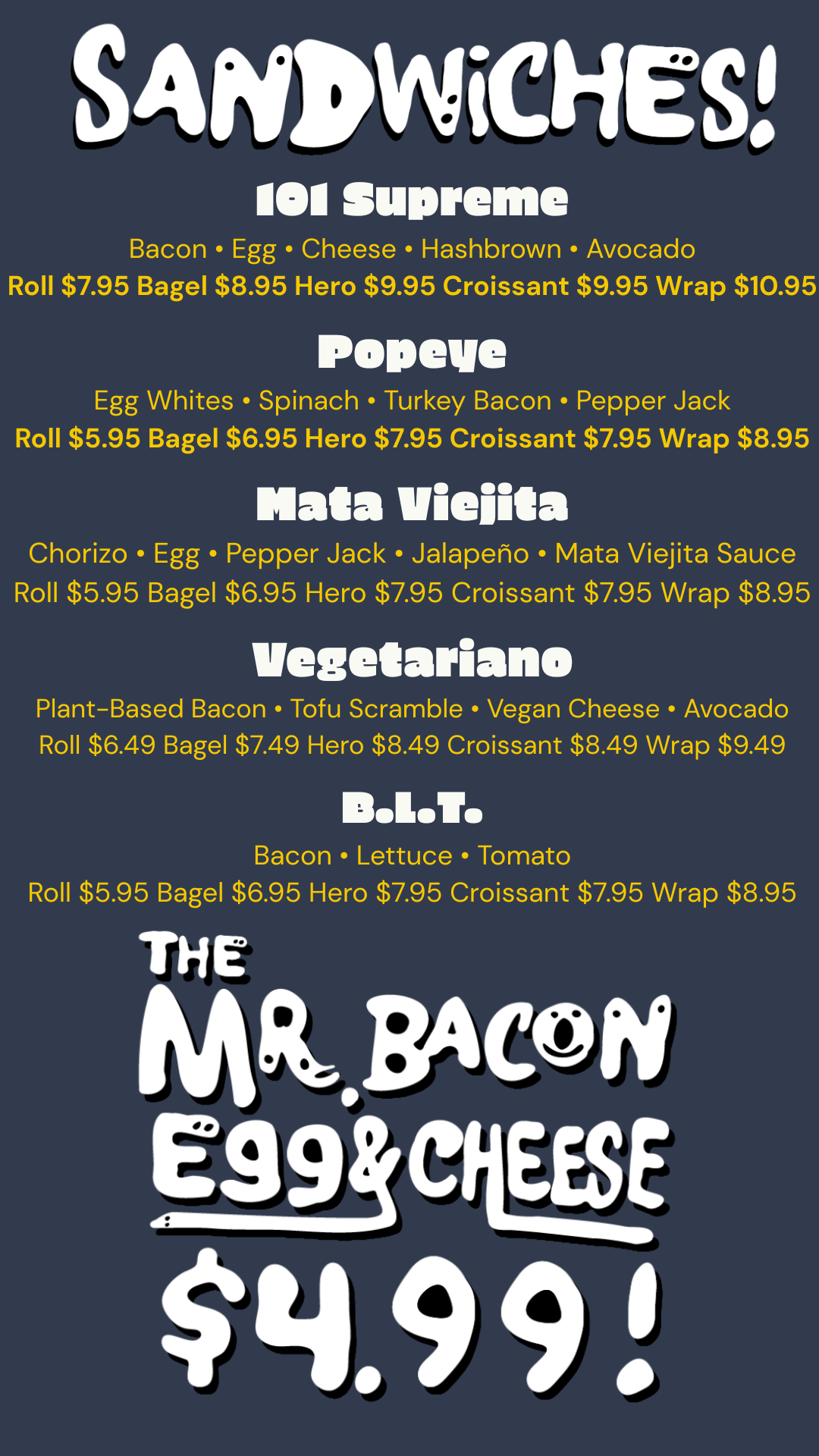 Sandwiches Menu