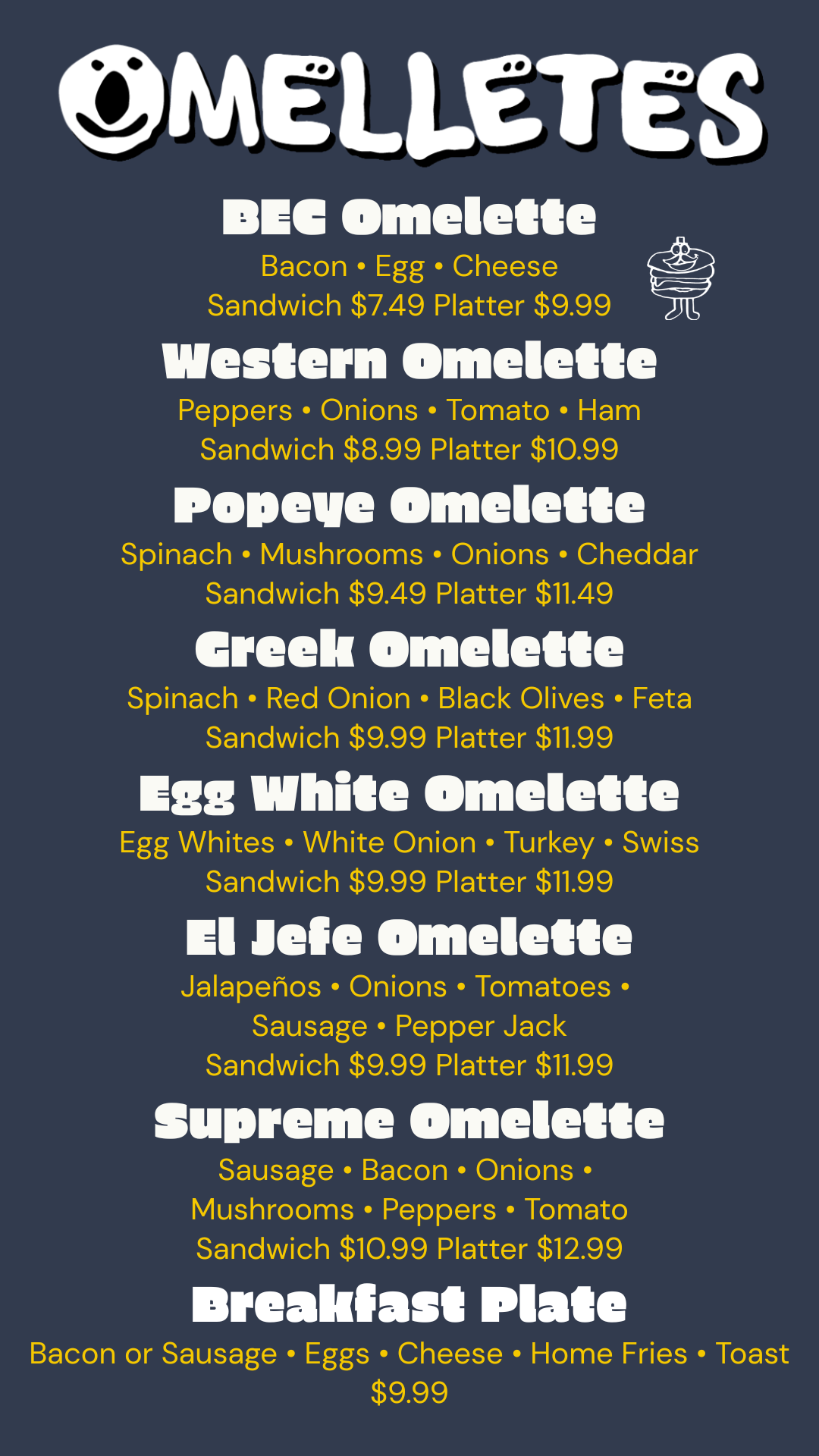 Burritos and Plates Menu