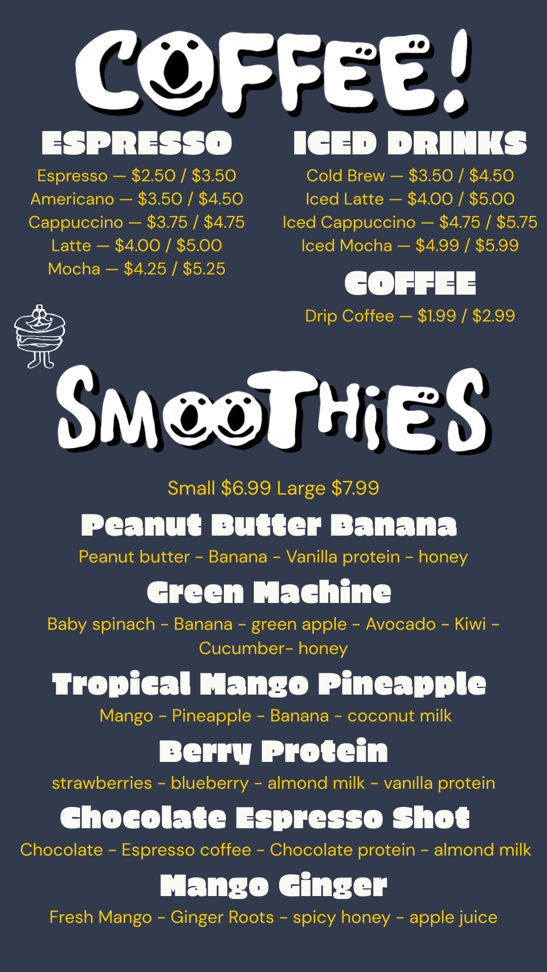 Coffee and Smoothies Menu